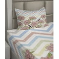 thumbnail image 2 of Ambesonne Floral Fitted & Top Sheet Set with Sham, Zigzags Flowers and Birds, Multicolor, 2 of 4