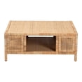 thumbnail image 2 of bali & pari Kalimantan Light Honey Rattan and Mahogany Wood Square Coffee Table, 2 of 6