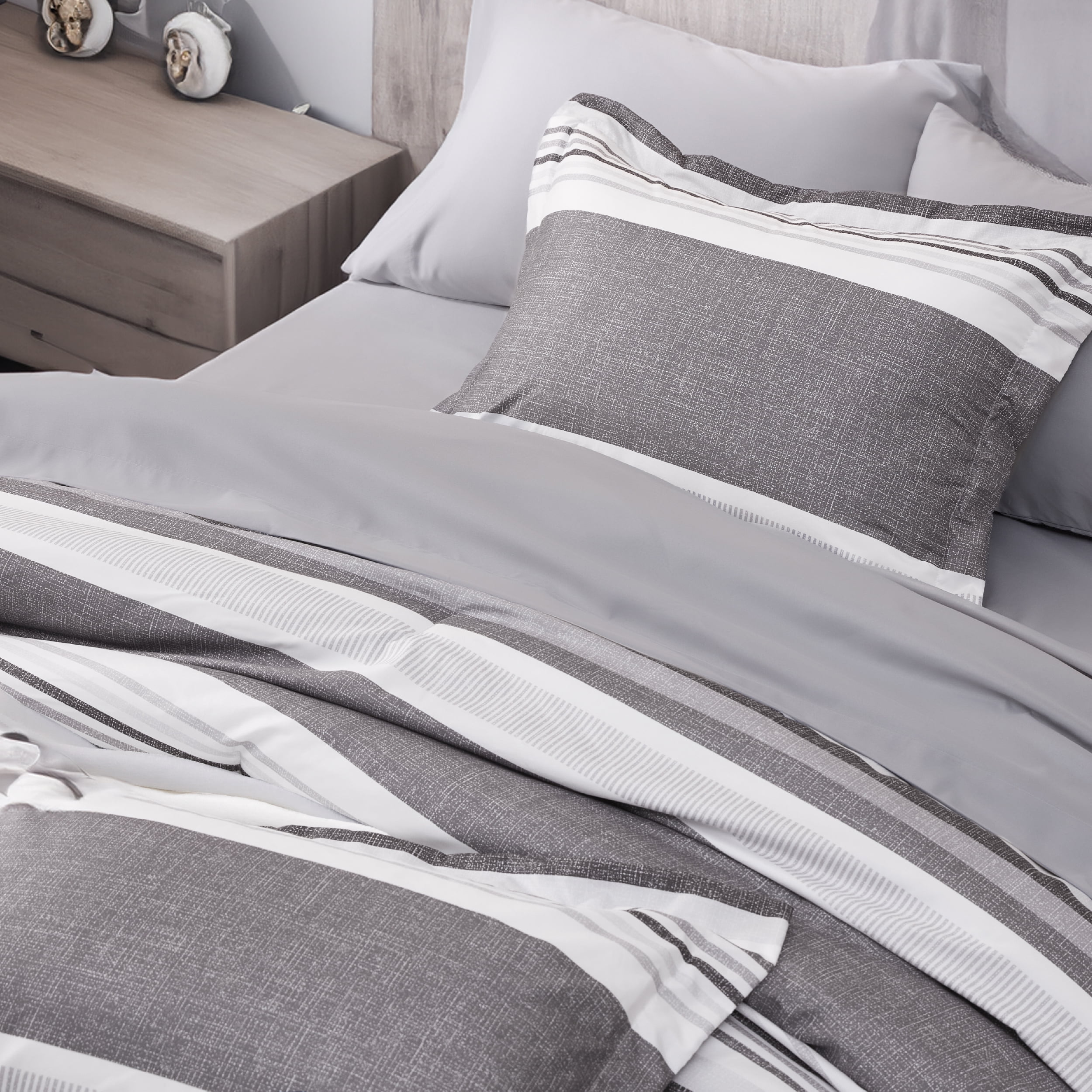 U by Bedsure Full Comforter Set - 7 Pieces Grey White Striped Bedding Sets Full Bed in A Bag with Comforters Full Size, Sheets, Pillowcases & Shams, Bed Sets