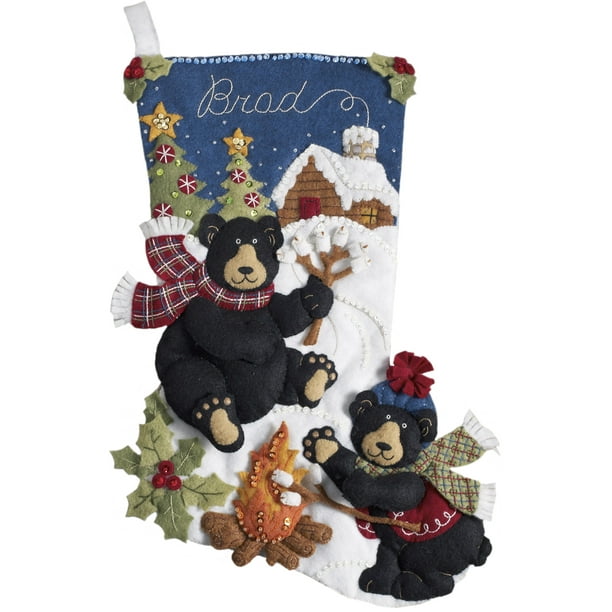 Bucilla Felt Stocking Applique Kit 18" LongBlack Bear Bonfire
