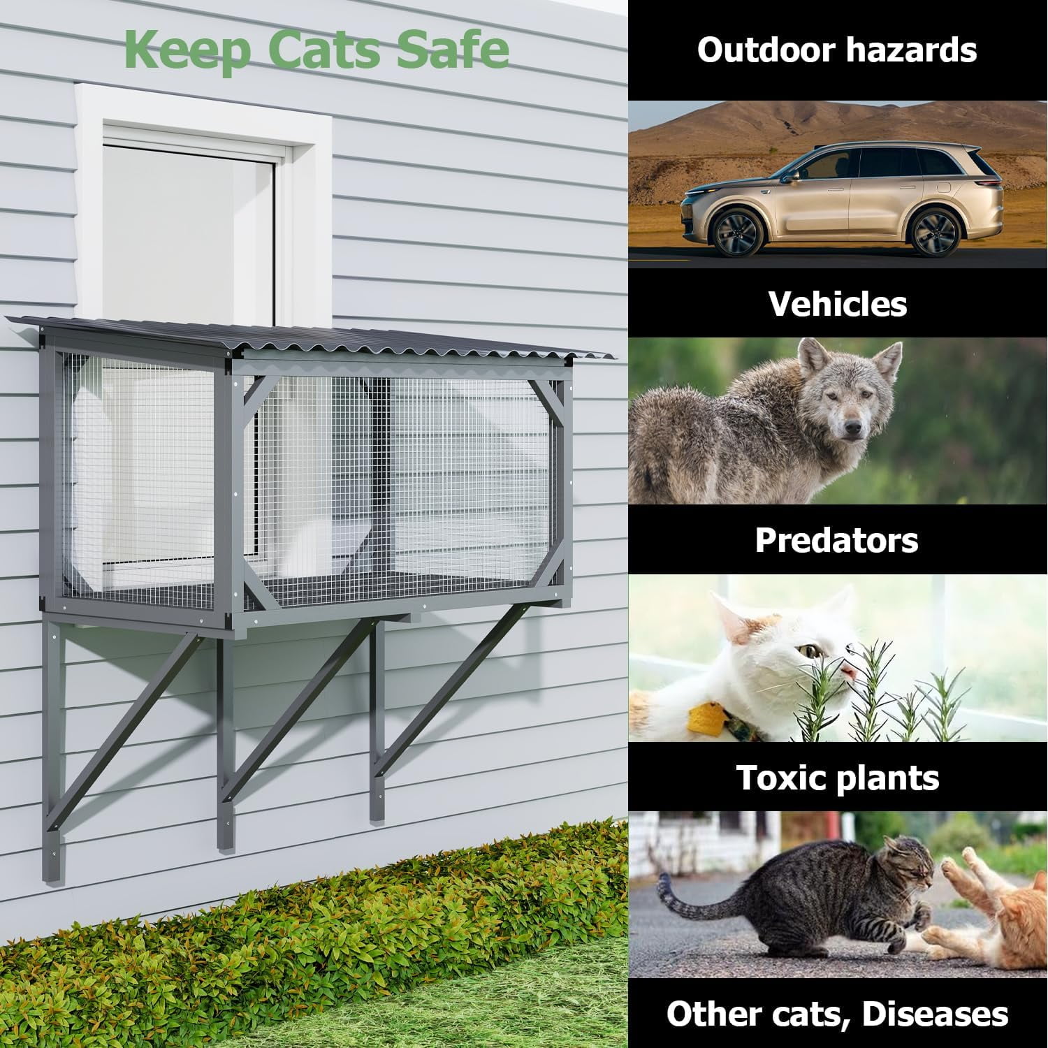 Catio Outdoor Cat Enclosure Window Perch for Sunbathing, Napping, Overlooking Hammock for Safely Enjoying Outdoor Sights - All Weather Use