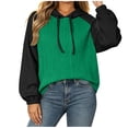 thumbnail image 2 of ZunFeo Womens Oversized Green Color Block Hoodie with Cable Knit and Raglan Sleeves,Size M, 2 of 6