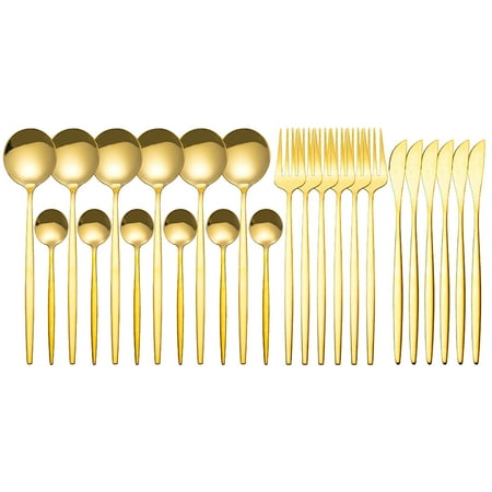 

Heiheiup Cutlery And For 6 Steel Spoon Stainless Fork Set People Service 24 Pieces Kitchen，Dining & Bar Outdoor Table Setting