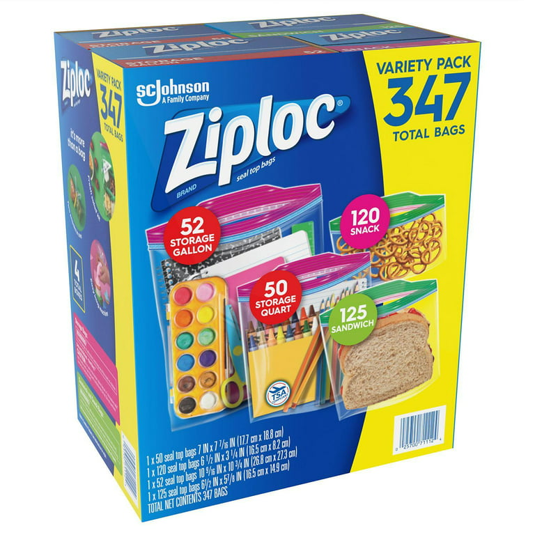 Ziploc Variety Pack - 54 Freezer Quart Bags - 38 Freezer Gallon Bags - 125 Sandwich Bags - 52 Storage Gallon Bags