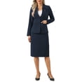 thumbnail image 2 of INSPIRE CHIC Women's Skirt Suit Set 2 Piece Outfit Business Work Blazers and Pencil Skirts with Brooch Pin 2XL Navy Blue, 2 of 5