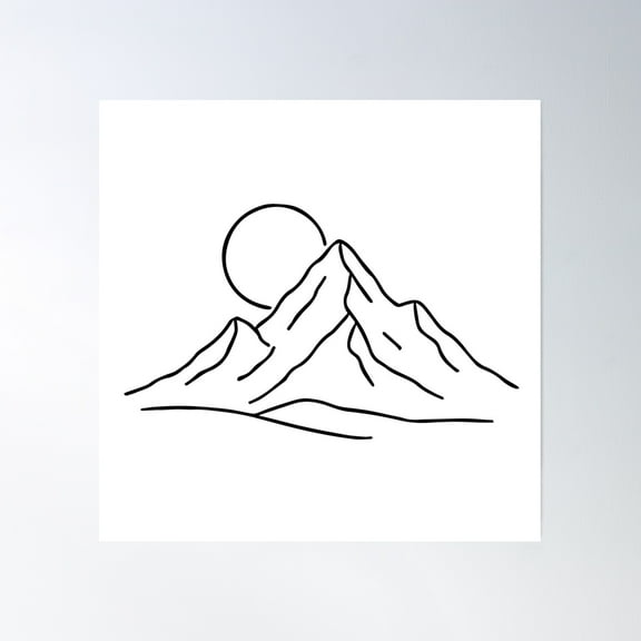Minimalist Mountain And Sun Line Art – Hand-Drawn Illustration Poster Wall Art, Modern Wall Decor, 16x16 UNFRAMED