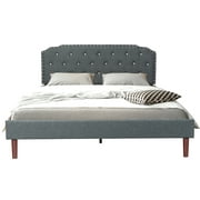 Costway Queen Upholstered Bed Frame Adjustable Diamond Button Headboard Easy Assembly
