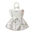 thumbnail image 2 of GBSYEWXS Dress For Girls Crew Neck Flutter Sleeve Flower Print Fashion Mesh White Size 18-24 Months, 2 of 4