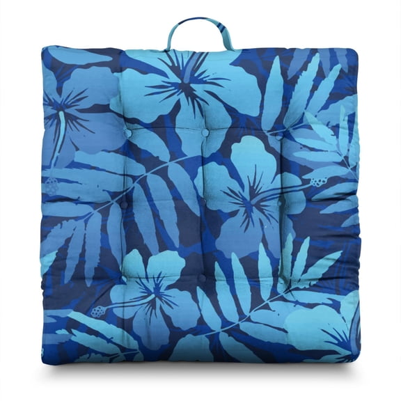 Summer Hawaiian Floor Cushion – 22x22 Inch Large Seat Pillow, Dutch Velvet, Cheerful Aloha Print (Sunny & Inviting)