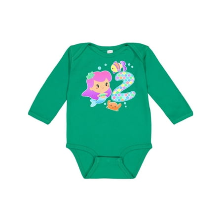 

Inktastic Second Birthday Mermaid with fish and crab Gift Baby Girl Long Sleeve Bodysuit