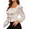 thumbnail image 2 of Lovito Romantic Plain Frill Puff Sleeve Smocking Stitch Blouses, 2 of 5