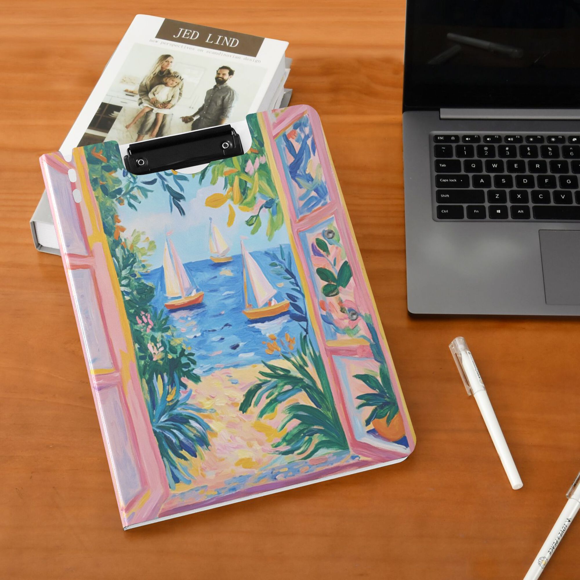 FORMRS A4 Clipboard Folder with Pen Holder Horizontal Foldable School Office Binder, Blue Seaside