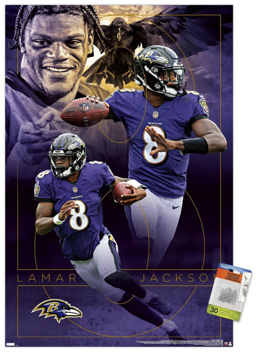 NFL Baltimore Ravens - Lamar Jackson 20 Wall Poster, 22.375" x 34" Framed