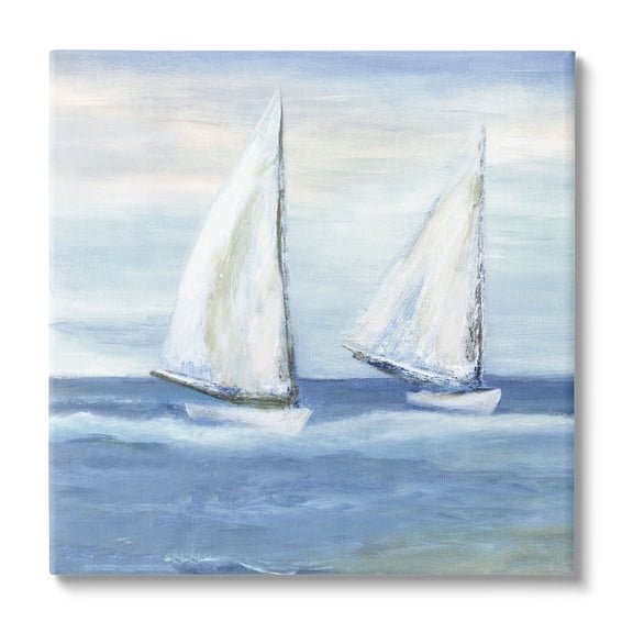 Stupell Industries Blue Sailboats Ocean Splash Coastal Painting Gallery Wrapped Canvas Print Wall Art