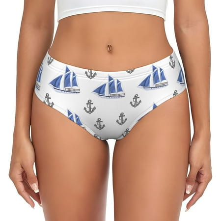 Womens Underwear  ship blue sails anchors white No Show Seamless Underwear  Soft Comfy Stretch Panties  Hipster Ladies Panties Bikini Underwear Briefs