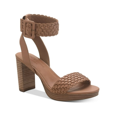 

SUN STONE Womens Brown Woven Ankle Strap 0.5 Platform Slip Resistant Cushioned Stefani Round Toe Block Heel Buckle Leather Dress Sandals Shoes 7.5 M