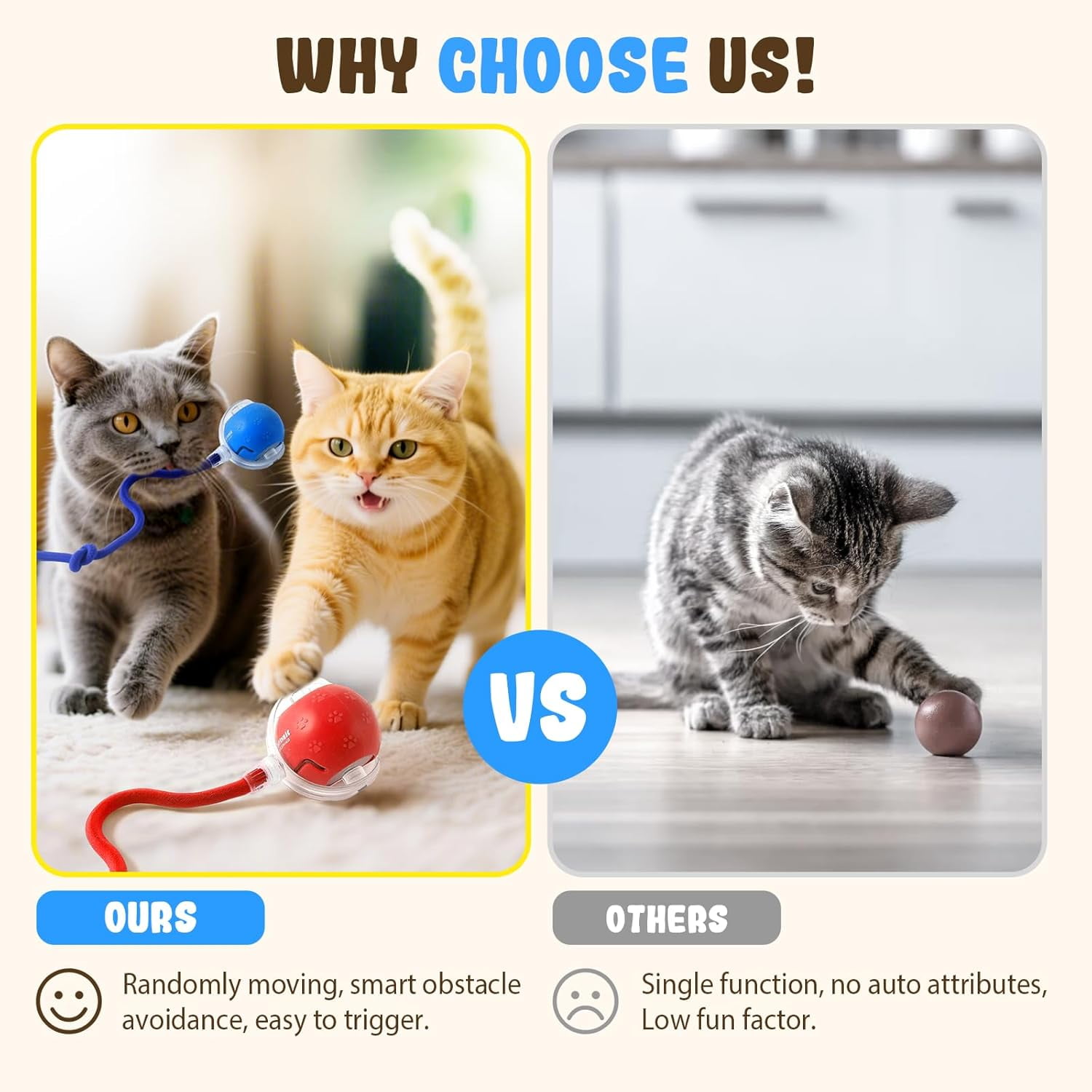 2026 2PCS New Interactive Cat Toy Balls, Upgraded Cat Toy Ball for Bored Indoor Adult Cats, Interactive Pet Ball for Cats (Red+Yellow)