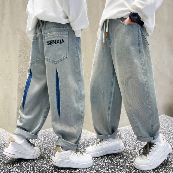 RTKFRFLM Boys Casual Denim Trousers Relaxed Fit Classic Spring Jean Pants Blue 11-12 Years