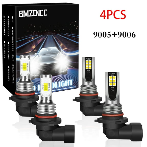9005 9006 LED Headlight Bulbs Combo, High Low Beam Replacement, 3800LM 6000K Cool White, Wireless Headlight LED Bulbs, Pack of 4