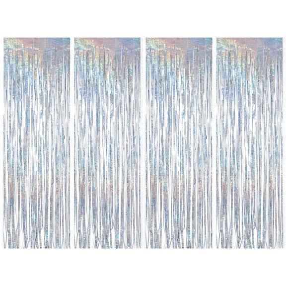 XtraLarge Silver Fringe Party Streamers - 8x3.2 Feet, Pack of 4 | Silver Foil Streamers for Birthday, Graduation & Holiday Decor