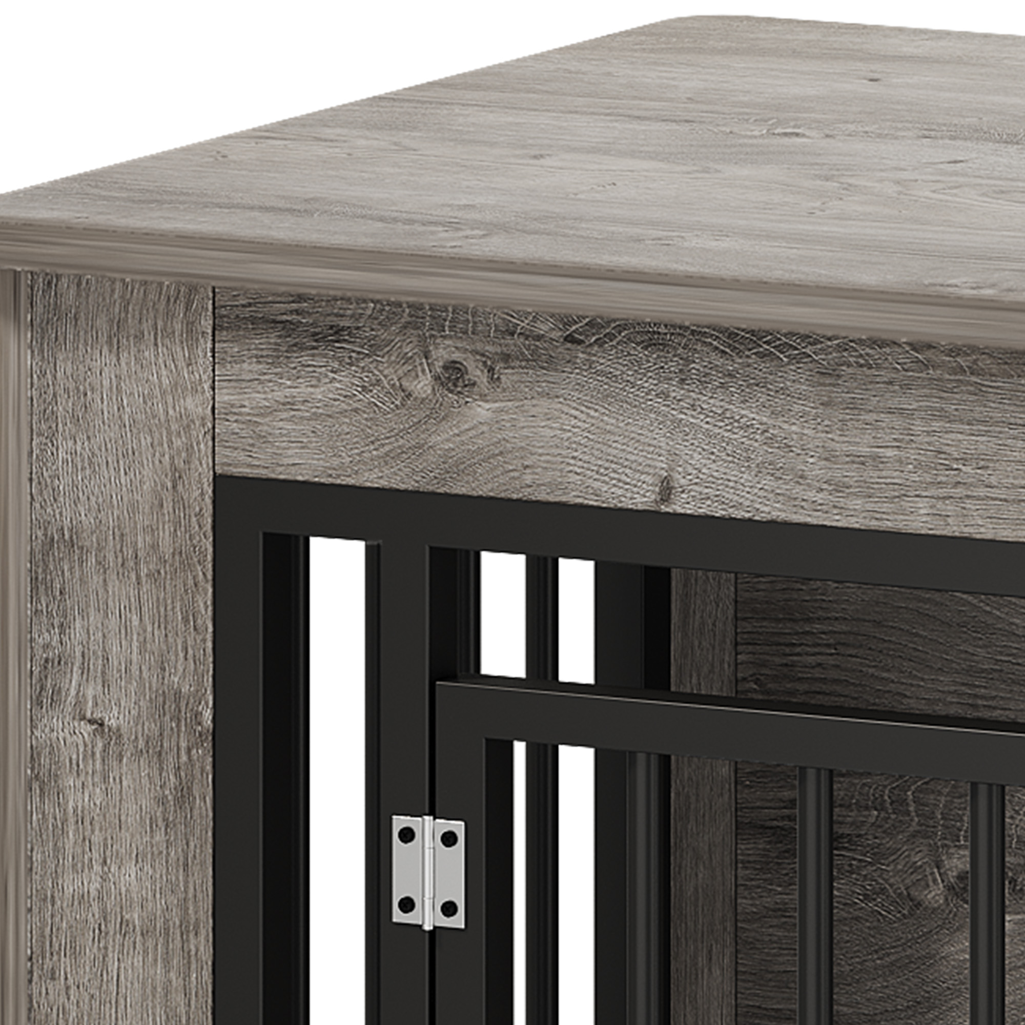 ModFusion Small Gray Iron-Wood Dog Crate Furniture, Indoor Kennel with End Table Design, Secure Front Door & Top Storage Shelf, for Dogs up to 35 lbs
