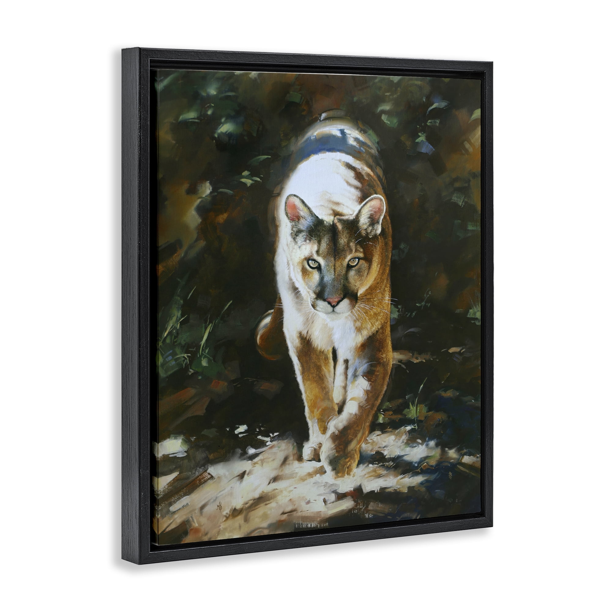 Stupell Industries Out of Shadows Panther Animals Painting Black Floater Framed Canvas Art Print Wall Art, 17 x 21