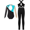 thumbnail image 4 of iiniim Kids Girls Ice Figure Skating Gymnastics Leotard Rhinestones Mesh Patchwork Bodysuit with Sleeveless Vest Turquoise 6, 4 of 7