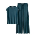 thumbnail image 2 of ylioge Womens 2 Piece Modal-Pajama Sets Casual Lightweight Solid Color Cap Sleeve Tops Wide Leg Pants Breathable Loungewear Pajamas Outfits Set, 2 of 5