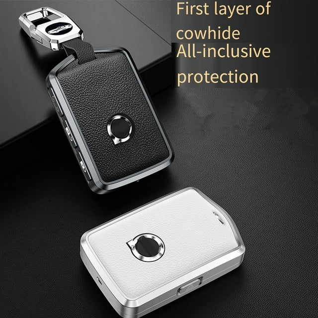 VONKY Car Key Leather Case Removable Vehicle Keys Cover Protector Automotive Automobile Upgrade Replacement for XC60/S90/S60 Grey Case Hook