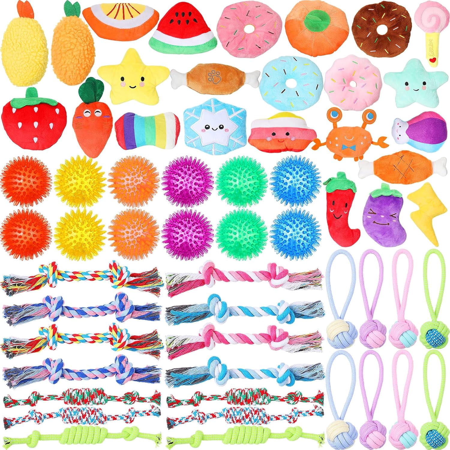 60 Pcs Squeaky Dog Toys Bulk Stuffed Plush Chew Toys Puppy Teething Rope Cute Spiky Chew Ball for Small Dog Pet Teething Gift(Pink Style)