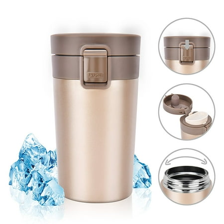 Stainless Steel Insulated Travel Coffee Mug Rainbrace Double Wall Steel Insulated Travel Coffee Mug Rainbrace Double Wall Cup Water Bottle Wide Mouth With One Hand Flip Lid 300 Ml 10 Oz