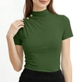 thumbnail image 1 of tarylea Crop Tops pour Femmes Manches Courtes Col Montant Bouton Décor Ajusté Blouse Habillée, 1 of 6