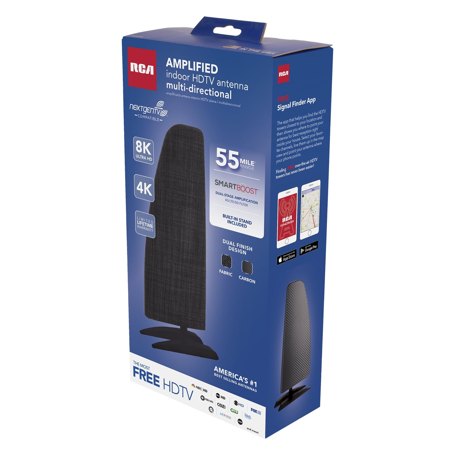 RCA Indoor Standing Amplified HD TV Antenna w/ 55 Feet Reception Range