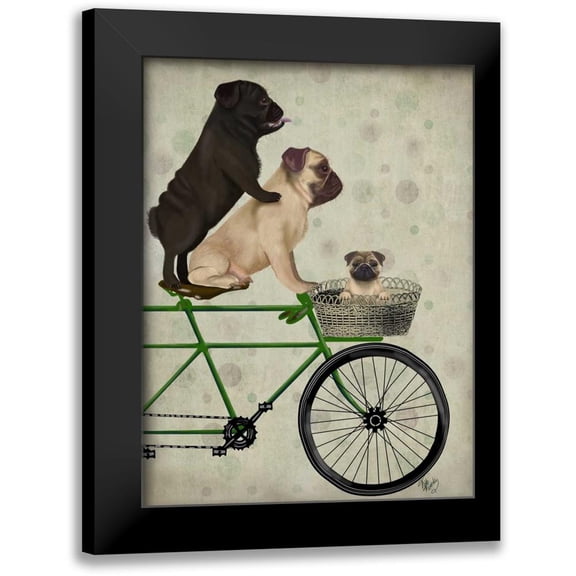 Fab Funky 12x14 Black Modern Framed Museum Art Print Titled - Pugs on Bicycle