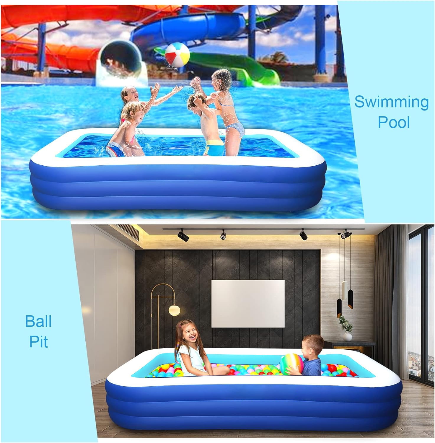 BN-LINK Inflatable Pool for Kids and Adults, 118" X 68" X 22" Oversized Thickened Family Swimming Pool for Toddlers, Outdoor, Garden, Backyard, Summer Water Party
