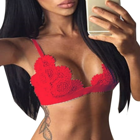 

fanshao Women Sexy Solid Color Hollow Lace Bandage No Steel Ring Bra Triangle Underwear