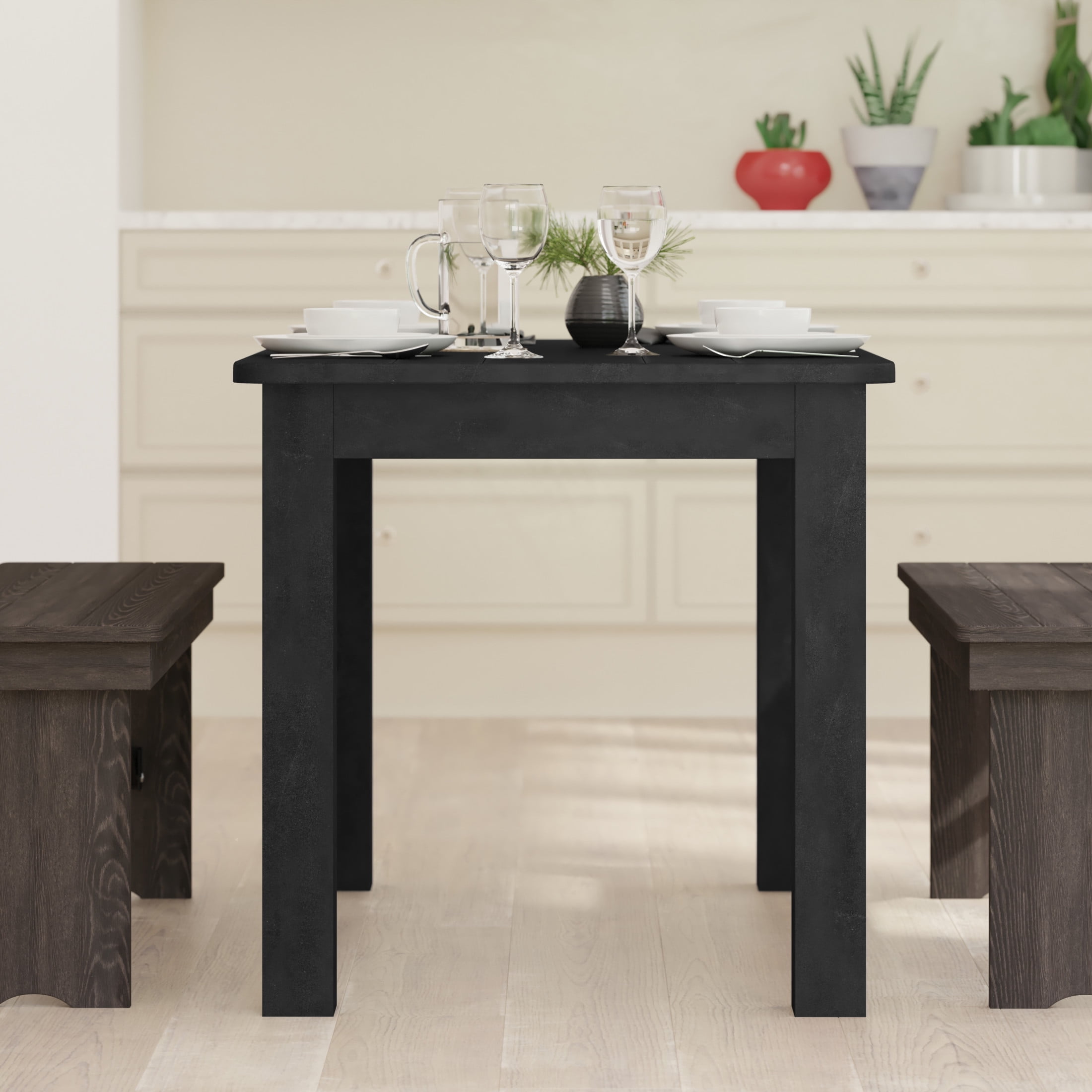 Emma + Oliver 46" x 30" Rectangular Black Wash Solid Pine Farm Dining Table