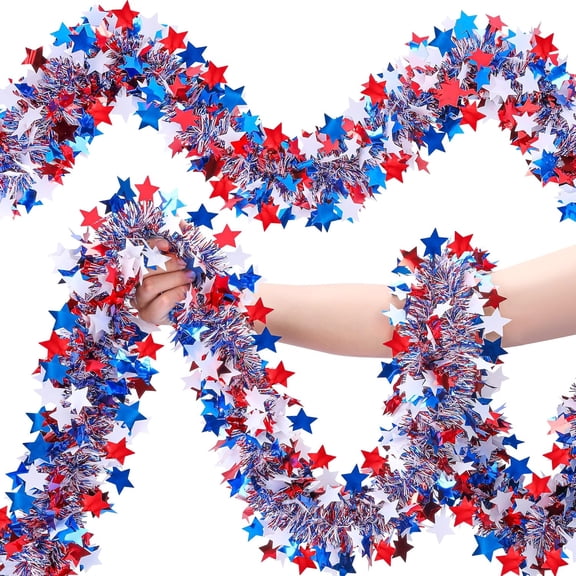 8 Pcs Independence Day Metallic Tinsel Twist Garland Topboutique Patriotic Garland Decorations Red White and Blue Tinsel Garland 4th of July Hanging Supplies for Memorial Day Party Decor,6.56 ft