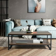 FurnitureR Simplistic Coffee Table Rectangular Accent Table With Two-tiered Shelves