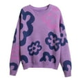 thumbnail image 5 of Lilgiuy Women's Round-Neck Sweater Flower Loose Autumn And Winter Long Sleeve Sweater Leisure,Purple,4 2022 Fall Winter, 5 of 5