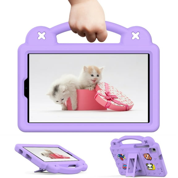 for Samsung Galaxy Tab A7 Lite 8.7 inch 2021(SM-T220/T225/T227),Cute Kids Kawaii Cover 3D Cartoon Handle & Stand Soft Silicone Shockproof Lightweight Rugged Case,Purple