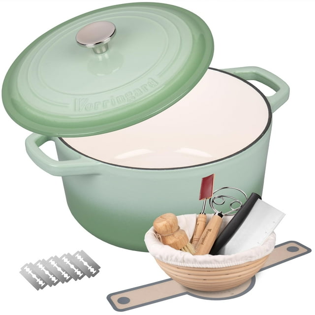 Set Dutch Oven VORRINGARD de hierro fundido esmaltado, 6 litros, con masa madre
