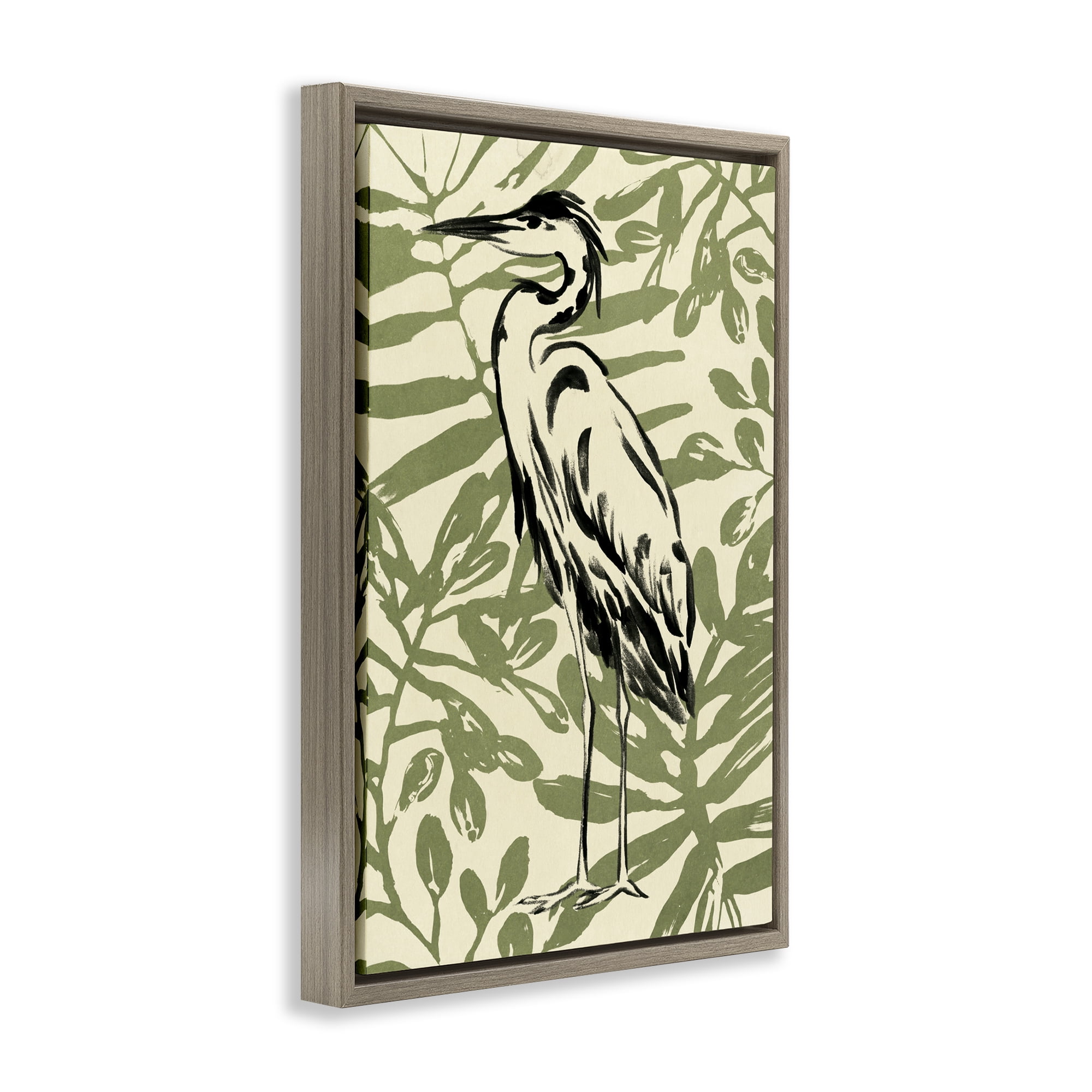 Stupell Industries Brushed Heron Portrait Animals & Insects Painting Brown Floater Framed Canvas Art Print Wall Art, 17 x 25