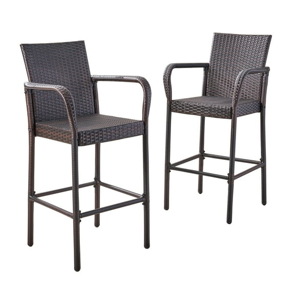 Daphne Outdoor PE Wicker Barstool, Set of 2, Brown