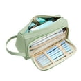 thumbnail image 3 of Large Capacity Large Pouch Canvas Double Zipper Pencil Cases, Green, 3 of 8