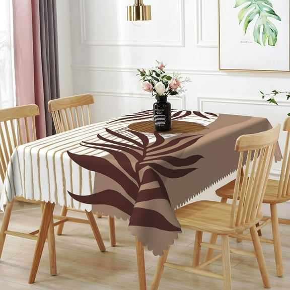 60x84inches Mid Century Boho Rectangle Tablecloth Abstract Geometric Brown Eucalyptus Leaves Sun Table Cloth Waterproof Fabric Polyester Table Cover for Kitchen Dining Room Patio Home Decor