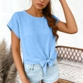 thumbnail image 2 of Ymauqau T-Shirts pour Femmes Manches Courtes Roulées Col Rond Nœud devant Crop Tops Tendance Décontracté T-Shirts Coupe Ample Blouses, 2 of 7