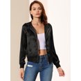 thumbnail image 3 of Chaqueta De Bombardero Brillante Con Capucha Frontal Con Cremallera Metálica Brillante Holográfica Brillante Para Mujer Negro XS, 3 of 6
