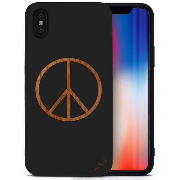 Case Yard Wooden Case for iPhone-X Soft TPU Silicone cover Slim Fit Shockproof Wood Protective Phone Cover for Girls Boys Men and Women Supports Wireless Charging Peace Design