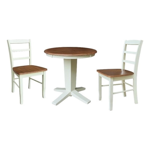 30" Solid Wood Round Top Dining Table with 2 Chairs Multi Color
